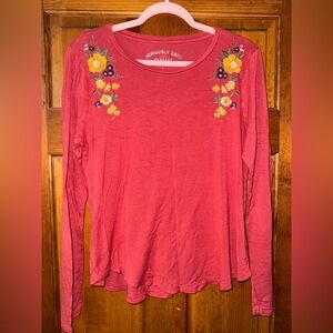 Aeropostale Women's Seriously Soft Brick Red Embroidered Top